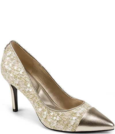 KARL LAGERFELD PARIS Rialta Boucle Foil Pointed Toe Pumps