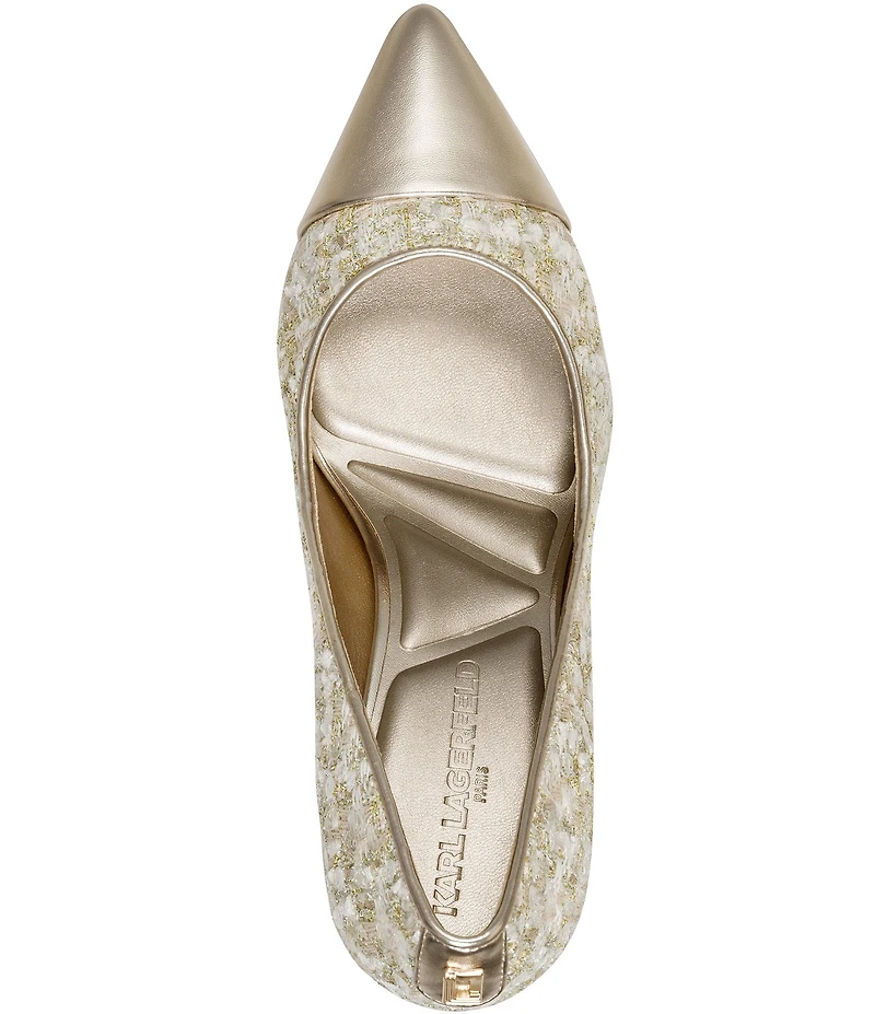 KARL LAGERFELD PARIS Rialta Boucle Foil Pointed Toe Pumps