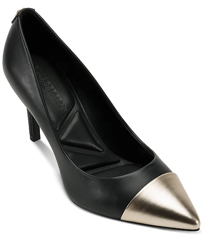 KARL LAGERFELD PARIS Rialta Leather Metallic Toe High Heel Pumps