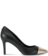 KARL LAGERFELD PARIS Rialta Leather Metallic Toe High Heel Pumps
