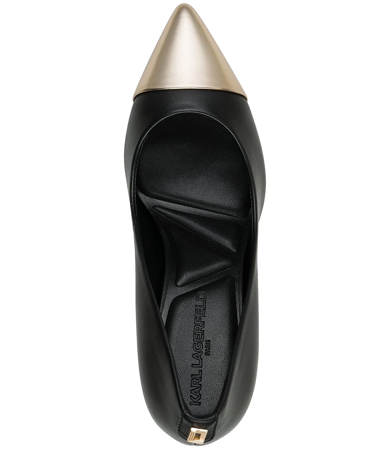KARL LAGERFELD PARIS Rialta Leather Metallic Toe High Heel Pumps