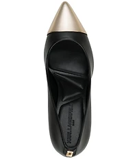 KARL LAGERFELD PARIS Rialta Leather Metallic Toe High Heel Pumps