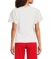 KARL LAGERFELD PARIS Rib Knit V-Neck Short Sleeve Top