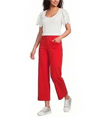 KARL LAGERFELD PARIS Rib Knit V-Neck Short Sleeve Top