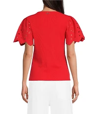 KARL LAGERFELD PARIS Rib Knit V-Neck Short Sleeve Top