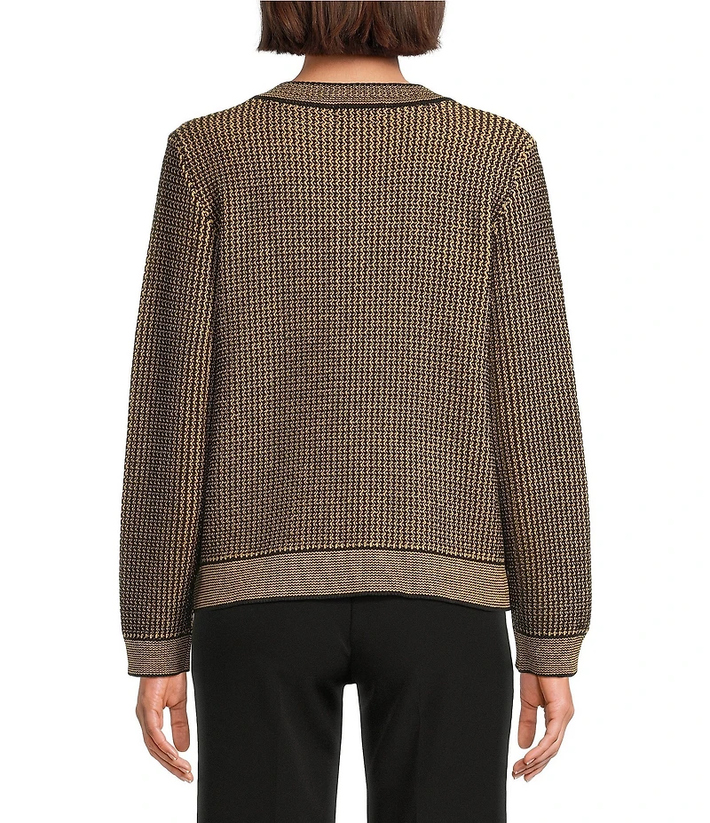 KARL LAGERFELD PARIS Ribbed Knit Crew Neck Long Sleeve Cardigan
