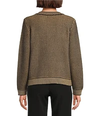 KARL LAGERFELD PARIS Ribbed Knit Crew Neck Long Sleeve Cardigan