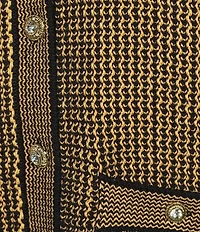 KARL LAGERFELD PARIS Ribbed Knit Crew Neck Long Sleeve Cardigan