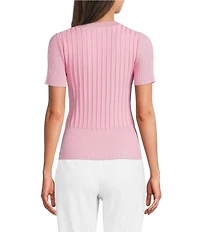 KARL LAGERFELD PARIS Ribbed Knit Crew Neck Short Sleeve Sweater