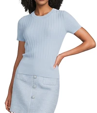 KARL LAGERFELD PARIS Ribbed Knit Crew Neck Short Sleeve Sweater