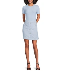 KARL LAGERFELD PARIS Ribbed Knit Crew Neck Short Sleeve Sweater