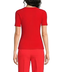 KARL LAGERFELD PARIS Ribbed Knit Crew Neck Short Sleeve Sweater Top