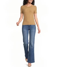 KARL LAGERFELD PARIS Ribbed Knit Crew Neck Short Sleeve Sweater Top