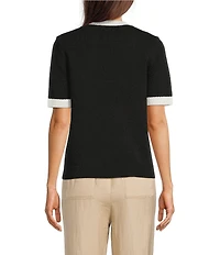 KARL LAGERFELD PARIS Ribbed Knit Crew Neck Short Sleeve Sweater Top