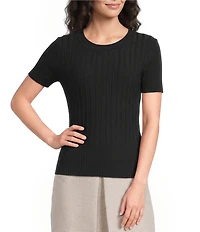 KARL LAGERFELD PARIS Ribbed Knit Crew Neck Short Sleeve Sweater Top