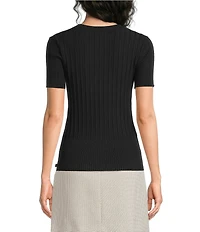 KARL LAGERFELD PARIS Ribbed Knit Crew Neck Short Sleeve Sweater Top