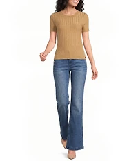 KARL LAGERFELD PARIS Ribbed Knit Crew Neck Short Sleeve Sweater Top