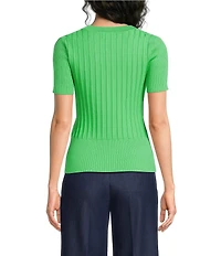 KARL LAGERFELD PARIS Ribbed Knit Crew Neck Short Sleeve Sweater Top