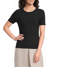 KARL LAGERFELD PARIS Ribbed Knit Crew Neck Short Sleeve Sweater Top