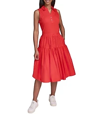 KARL LAGERFELD PARIS Ribbed Knit Polo Collar Sleeveless Tank Dress