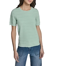 KARL LAGERFELD PARIS Ribbed Knit Round Neck Short Sleeve Top