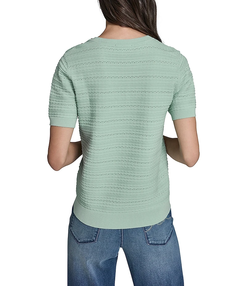 KARL LAGERFELD PARIS Ribbed Knit Round Neck Short Sleeve Top