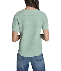 KARL LAGERFELD PARIS Ribbed Knit Round Neck Short Sleeve Top