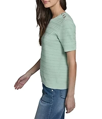 KARL LAGERFELD PARIS Ribbed Knit Round Neck Short Sleeve Top