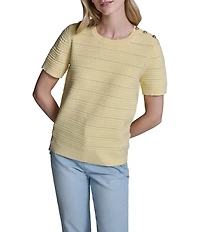 KARL LAGERFELD PARIS Ribbed Knit Round Neck Short Sleeve Top