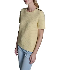 KARL LAGERFELD PARIS Ribbed Knit Round Neck Short Sleeve Top