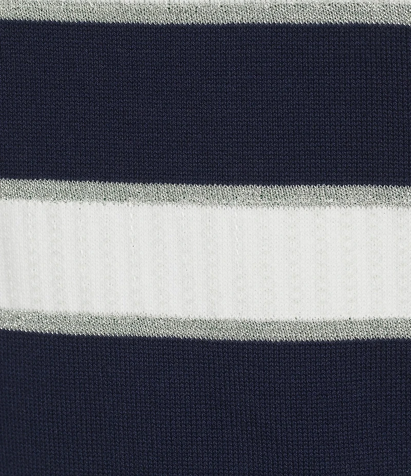 KARL LAGERFELD PARIS Ribbed Knit Striped Round Neck Short Sleeve Top