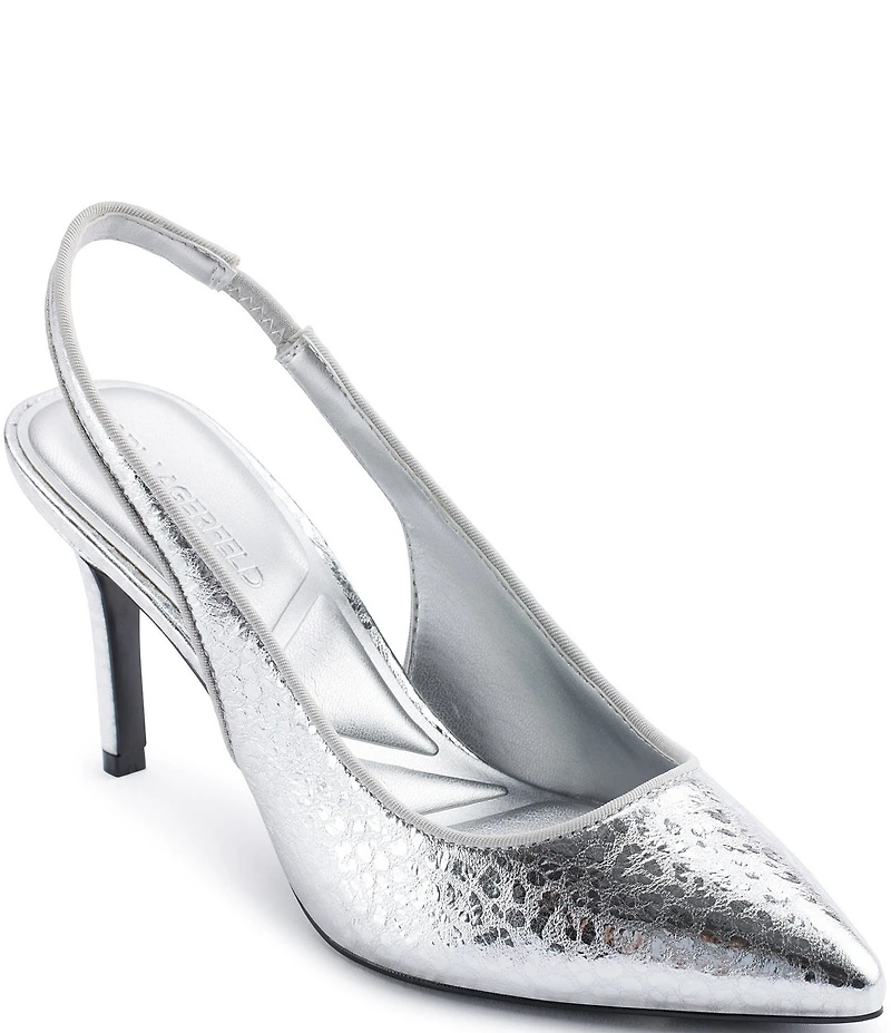 KARL LAGERFELD PARIS Rosalyn Metallic Leopard Print Leather Slingback Pumps