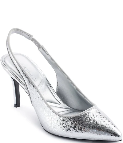 KARL LAGERFELD PARIS Rosalyn Metallic Leopard Print Leather Slingback Pumps