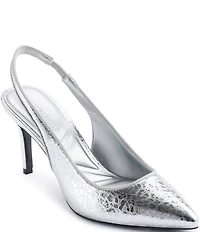 KARL LAGERFELD PARIS Rosalyn Metallic Leopard Print Leather Slingback Pumps