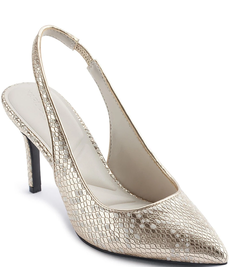 KARL LAGERFELD PARIS Rosalyn Metallic Snake Print Leather Slingback Pumps