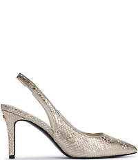 KARL LAGERFELD PARIS Rosalyn Metallic Snake Print Leather Slingback Pumps