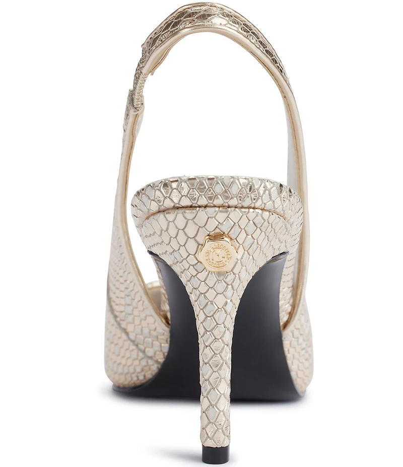 KARL LAGERFELD PARIS Rosalyn Metallic Snake Print Leather Slingback Pumps