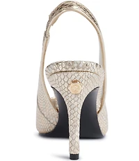 KARL LAGERFELD PARIS Rosalyn Metallic Snake Print Leather Slingback Pumps
