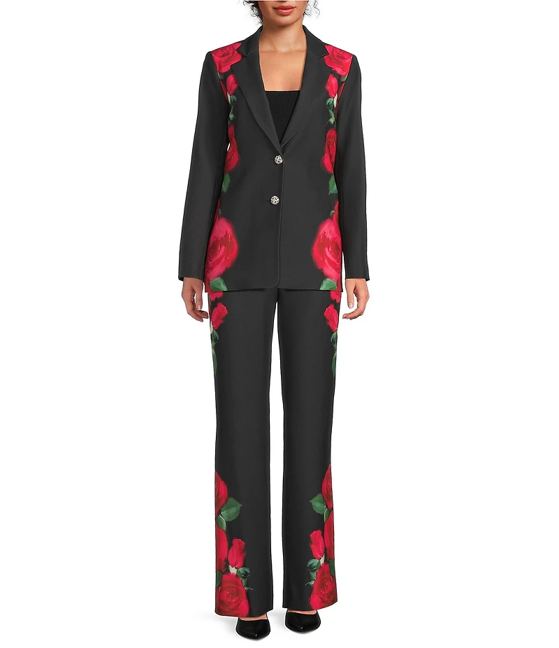 KARL LAGERFELD PARIS Rose Print Straight Leg Coordinating Pants