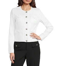 KARL LAGERFELD PARIS Round Neck Long Sleeve Bow Pocket Jacket