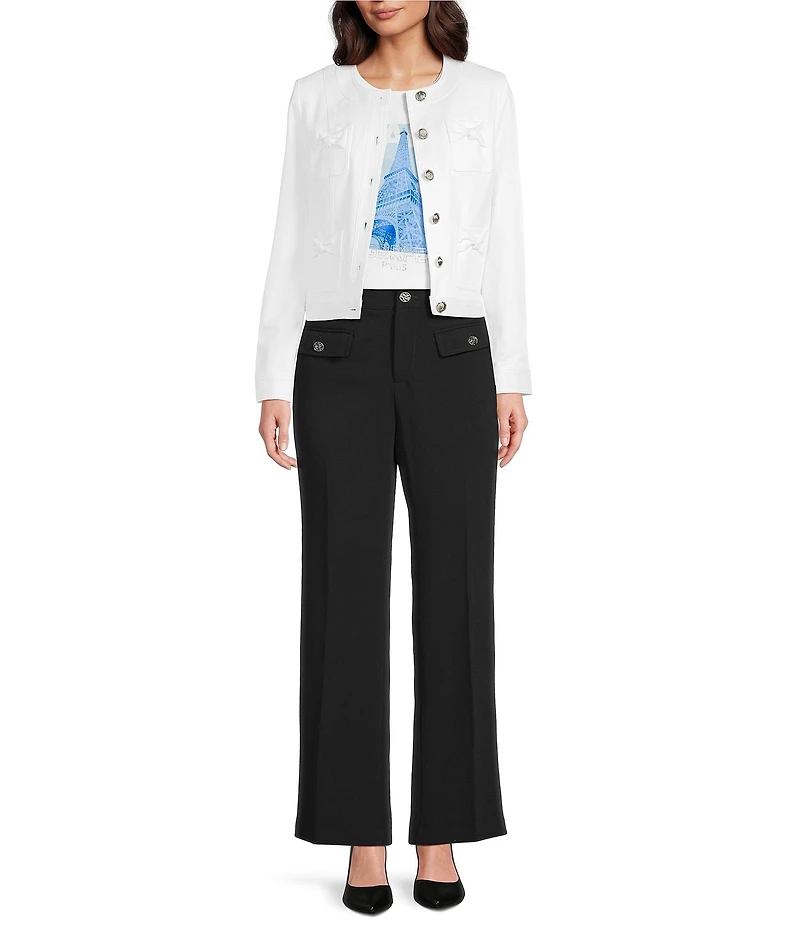 KARL LAGERFELD PARIS Round Neck Long Sleeve Bow Pocket Jacket