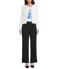 KARL LAGERFELD PARIS Round Neck Long Sleeve Bow Pocket Jacket