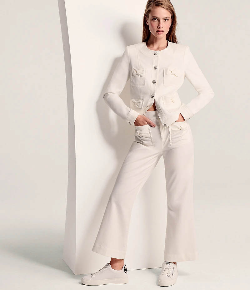 KARL LAGERFELD PARIS Round Neck Long Sleeve Bow Pocket Jacket