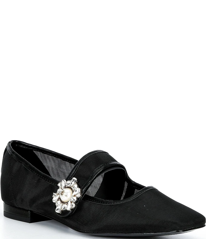 KARL LAGERFELD PARIS Sabelle Mesh Pearl Buckle Mary Jane Ballet Flats