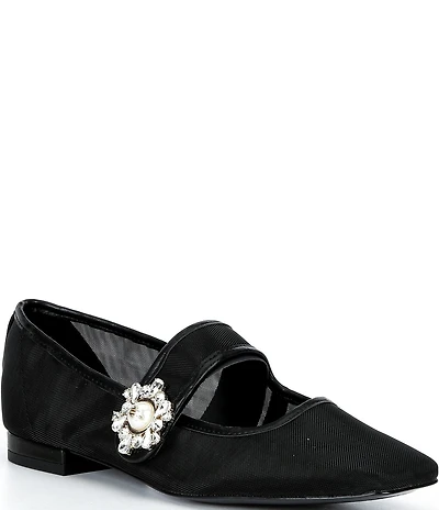 KARL LAGERFELD PARIS Sabelle Mesh Pearl Buckle Mary Jane Ballet Flats