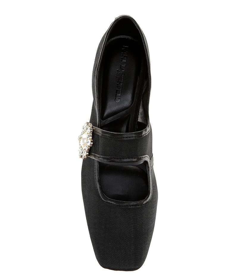 KARL LAGERFELD PARIS Sabelle Mesh Pearl Buckle Mary Jane Ballet Flats