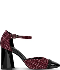 KARL LAGERFELD PARIS Sapphira Plaid Block Heel Ankle Wrap Pumps