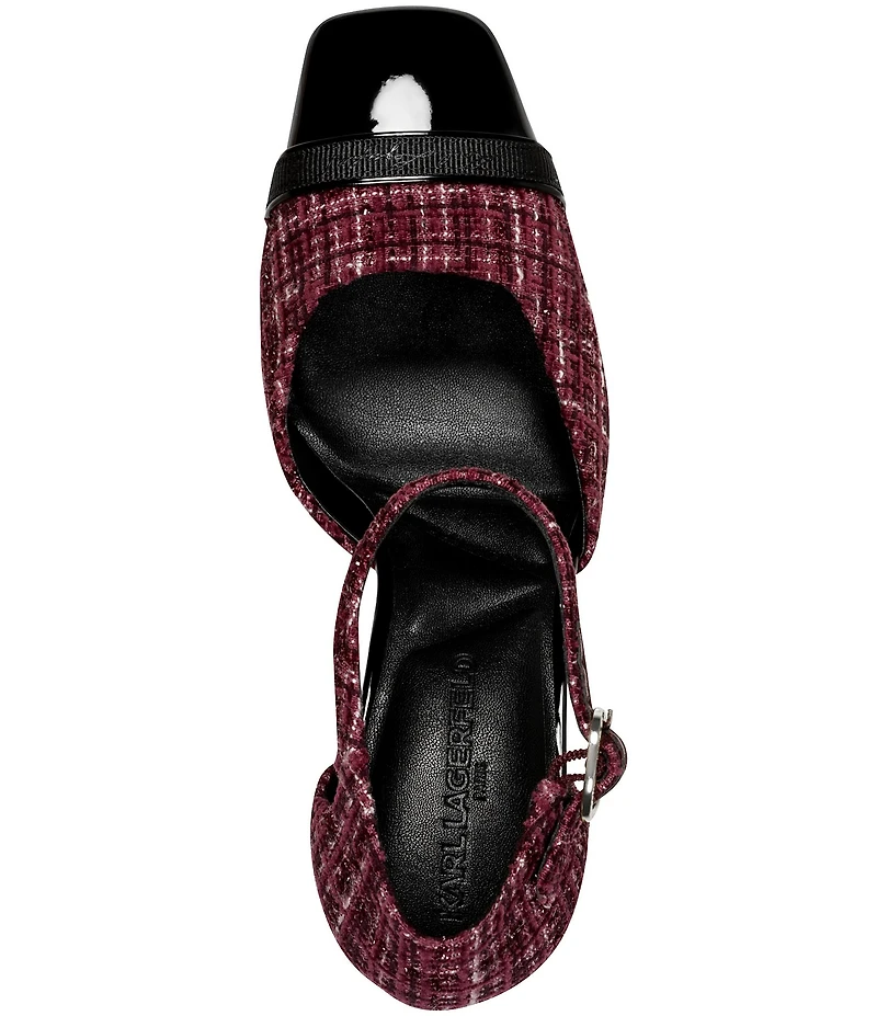 KARL LAGERFELD PARIS Sapphira Plaid Block Heel Ankle Wrap Pumps