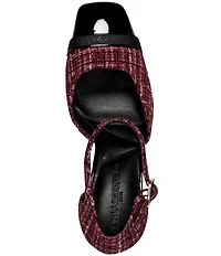 KARL LAGERFELD PARIS Sapphira Plaid Block Heel Ankle Wrap Pumps