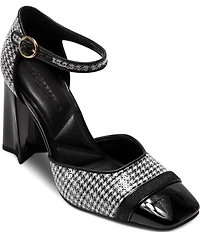 KARL LAGERFELD PARIS Sapphira Sequin Houndstooth Block Heel Ankle Wrap Pumps